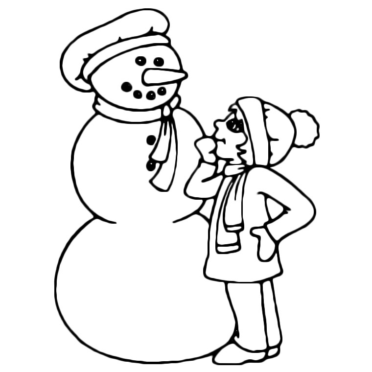 Bonhomme de neige souriant dans un paysage hivernal