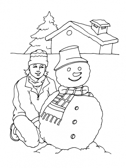 Bonhomme de neige joyeux entouré de flocons