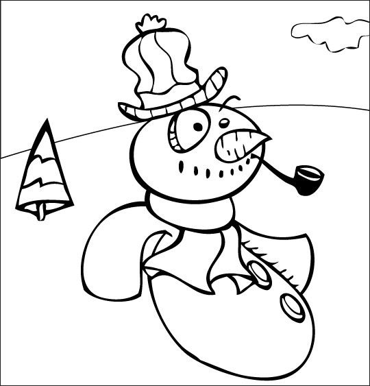 Bonhomme de neige souriant dans un décor hivernal
