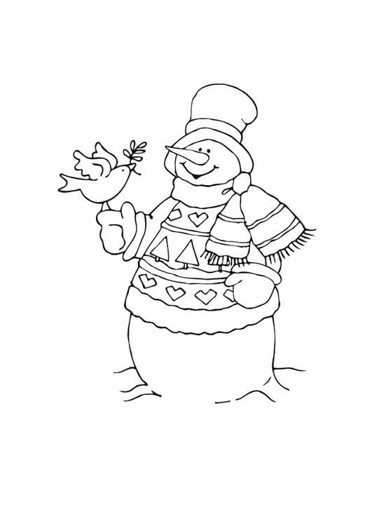 Bonhomme de neige souriant dans un paysage hivernal