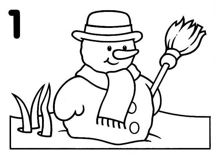 Bonhomme de neige souriant dans un paysage hivernal