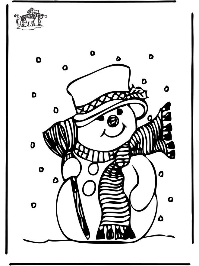 Bonhomme de neige souriant dans un paysage hivernal