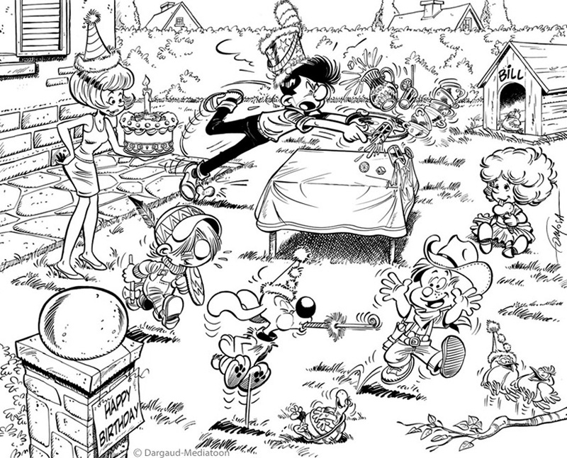 Coloriage de Boule et Bill en pleine aventure au parc