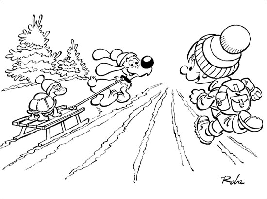 Coloriage de Boule et Bill en pleine aventure dans le parc