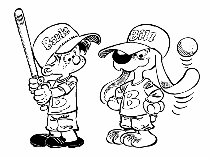 Coloriage de Boule et Bill jouant dans le jardin