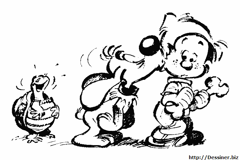 Boule et Bill jouant dans le jardin avec leur chien