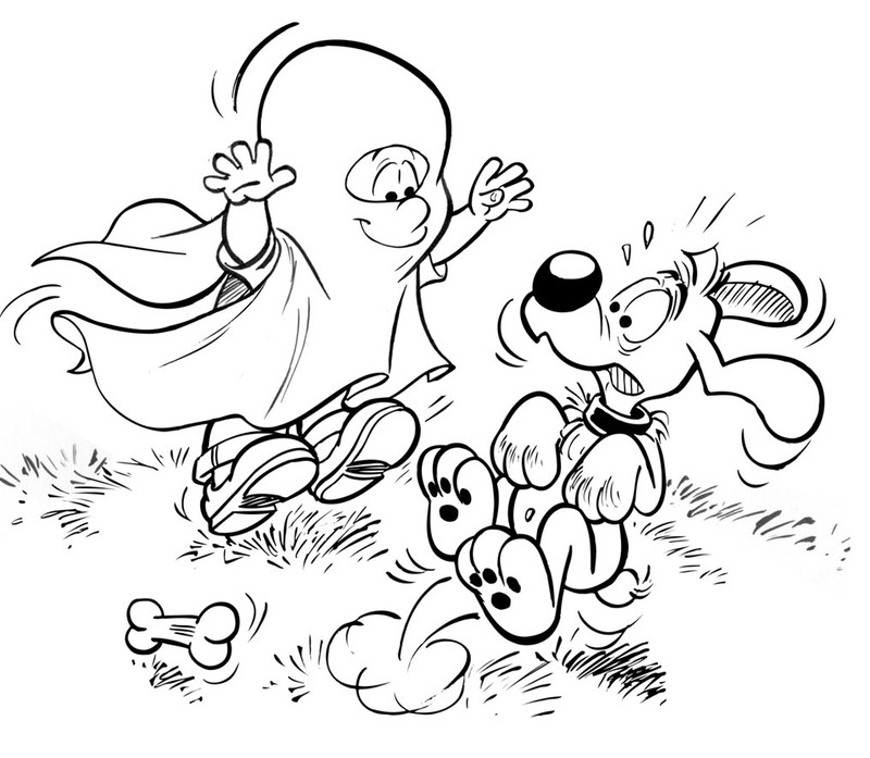 Coloriage de Boule et Bill jouant ensemble dans un jardin