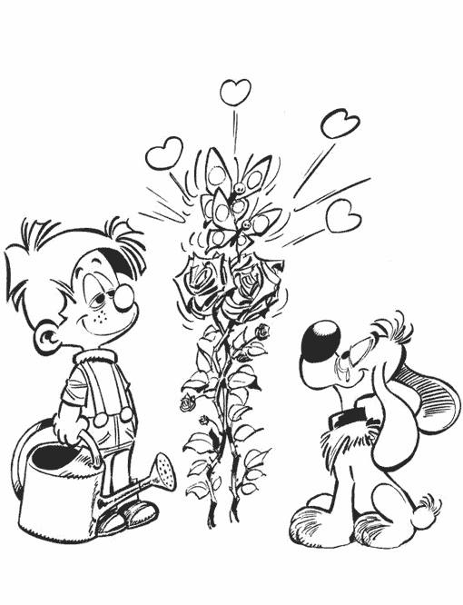 Boule et Bill jouant dans le jardin avec leur chien