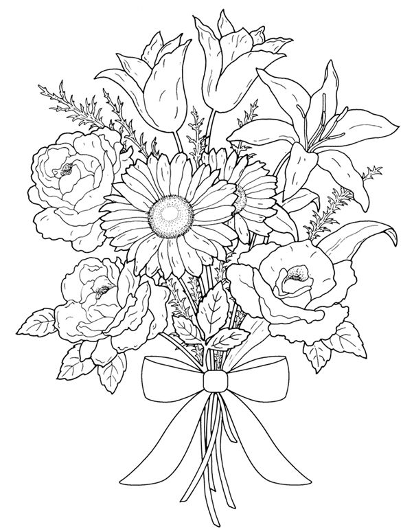 Un bouquet de fleurs à colorier sur fond simple