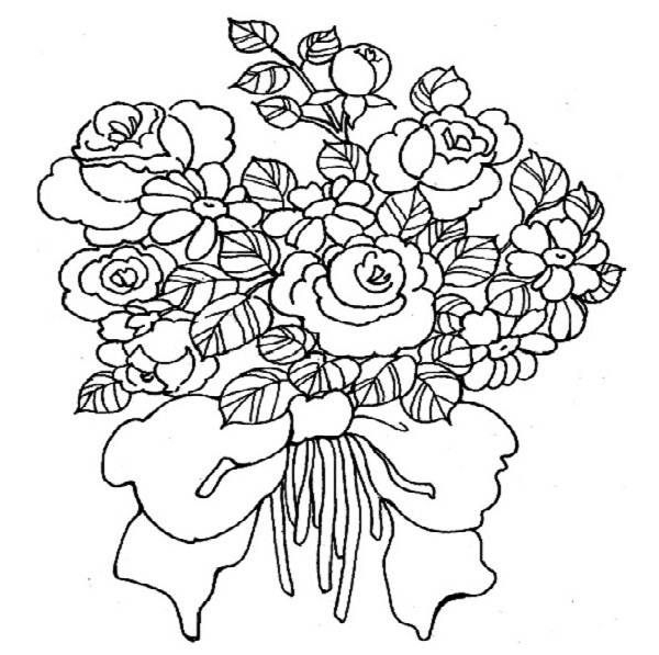 Coloriage d'un bouquet de fleurs variées dans un vase