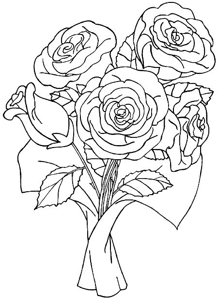 Coloriage d'un bouquet de fleurs variées sur fond blanc