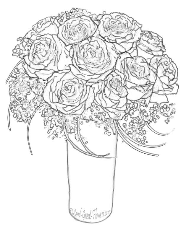 Coloriage d'un bouquet de fleurs variées dans un vase
