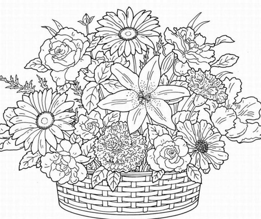 Coloriage d'un bouquet de fleurs variées sur fond blanc