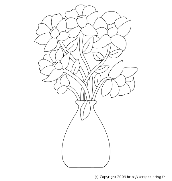 Coloriage d'un bouquet de fleurs variées sur fond blanc