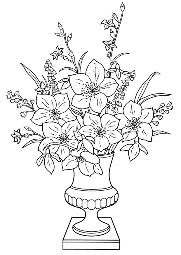 Coloriage d'un bouquet de fleurs variées dans un vase