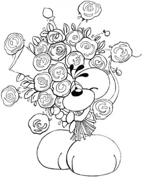 Coloriage d'un bouquet de fleurs dans un vase