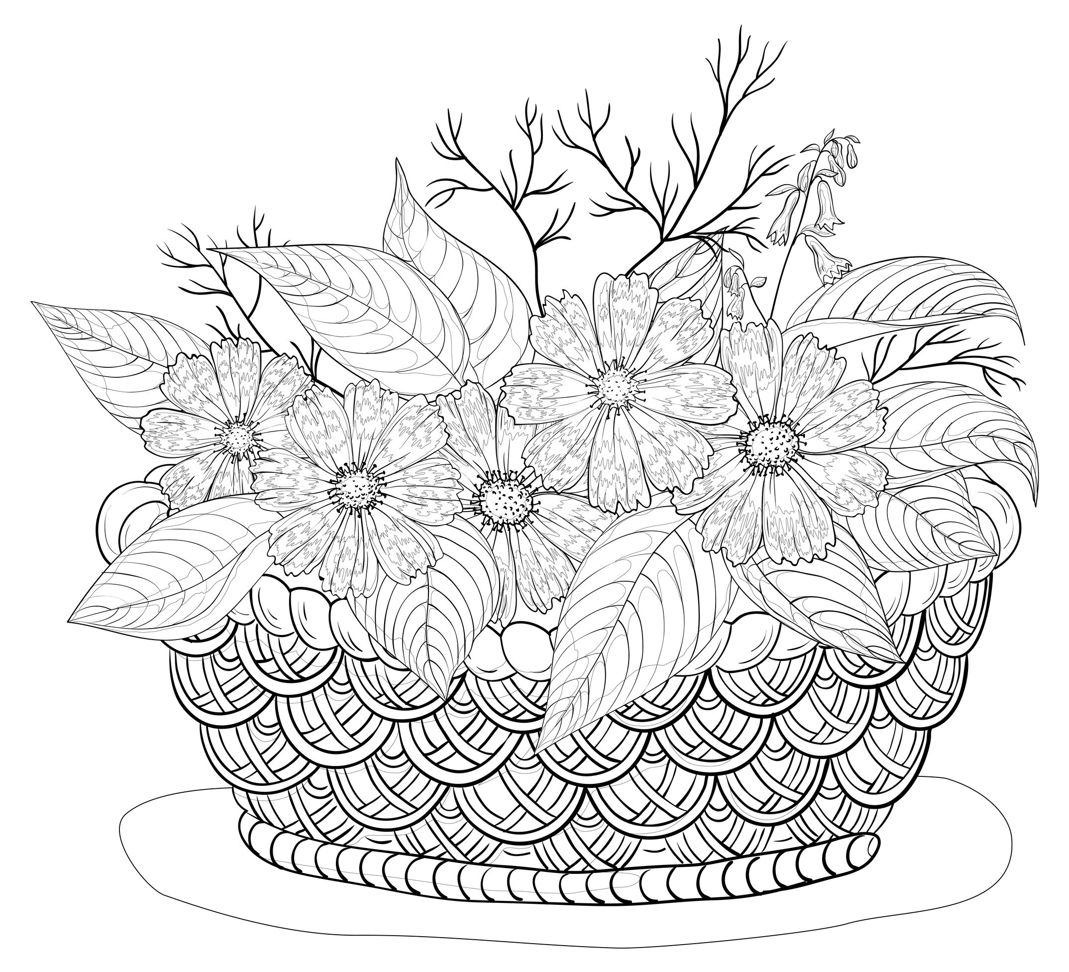 Coloriage d'un bouquet de fleurs variées sur fond neutre