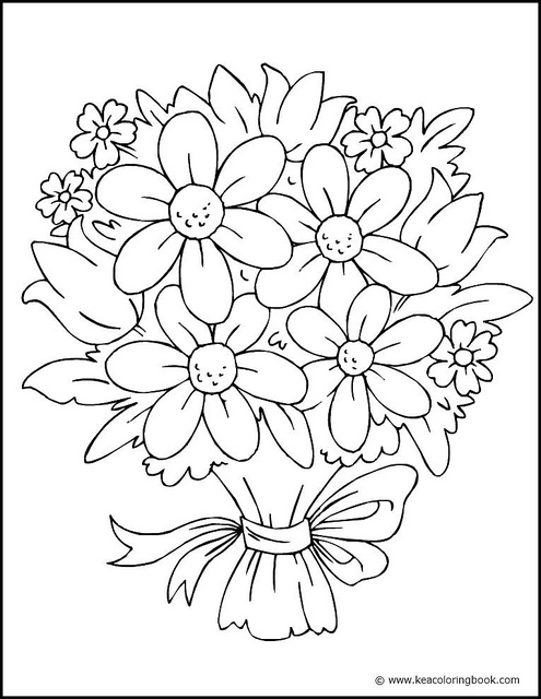 Coloriage représentant un bouquet de fleurs variées