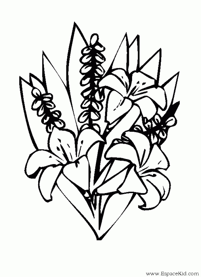 Coloriage d'un bouquet de fleurs variées sur fond blanc
