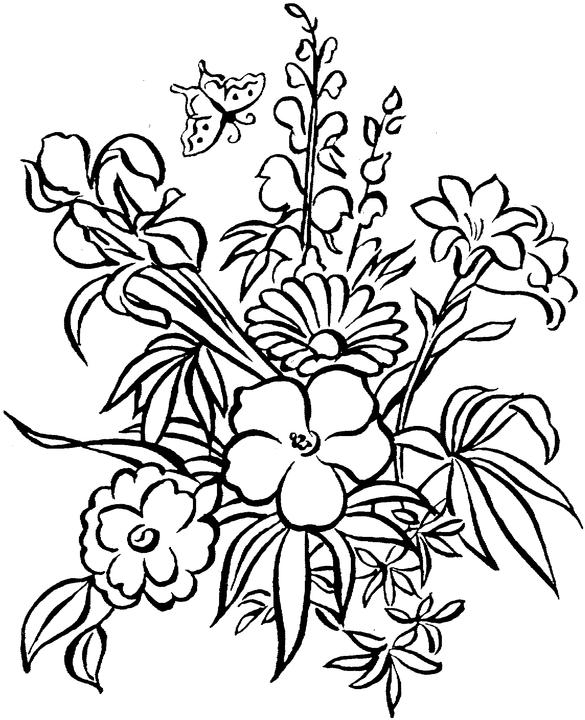 Coloriage d'un bouquet de fleurs variées sur un fond simple