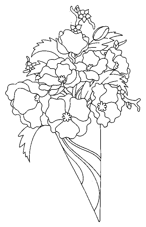 Coloriage d'un bouquet de fleurs variées sur fond blanc