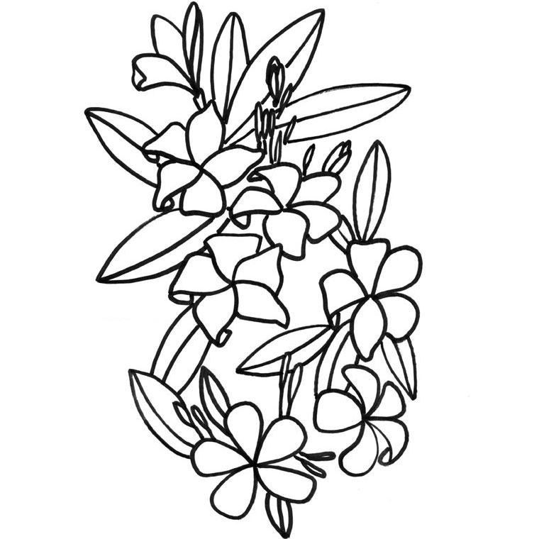 Coloriage d'un bouquet de fleurs avec divers types de fleurs
