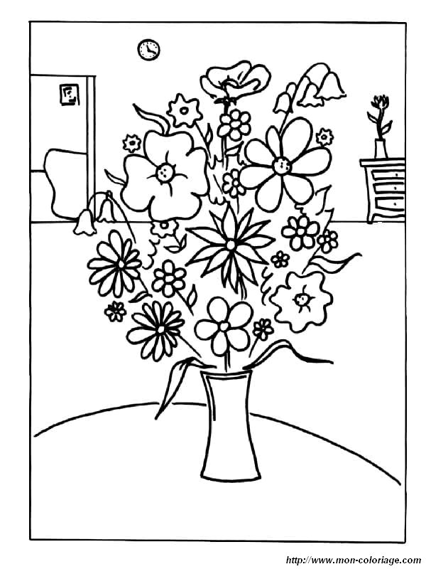 Coloriage d'un bouquet de fleurs variées sur fond neutre
