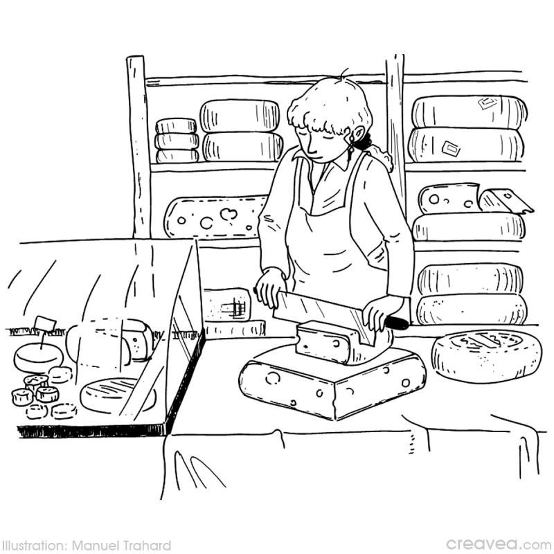 Un coloriage de boutique avec des produits variés et des décorations