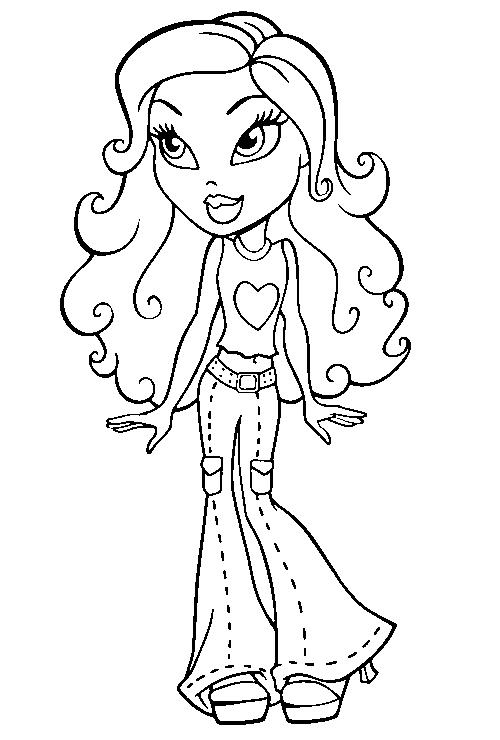 Coloriage d'une jeune fille Bratz en pleine pose avec un style urbain