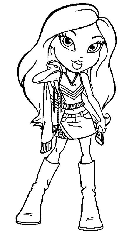 Coloriage d'une jeune fille Bratz stylée avec des accessoires tendances