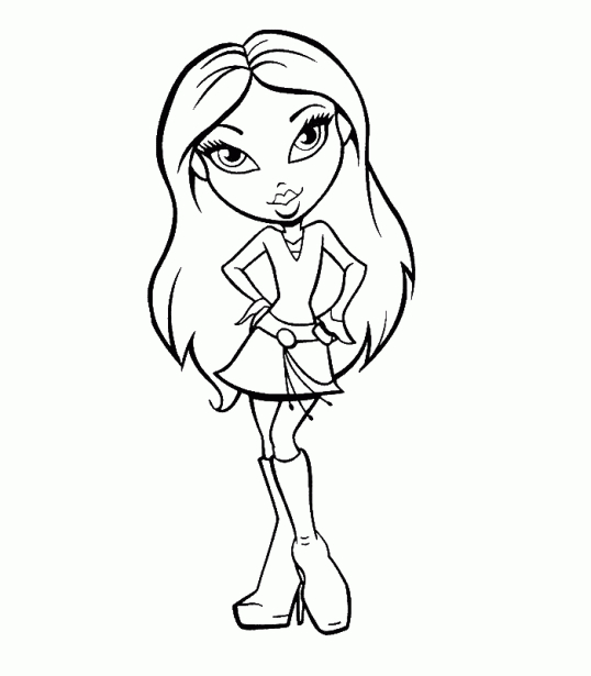 Coloriage de Bratz en pleine séance de mode avec accessoires