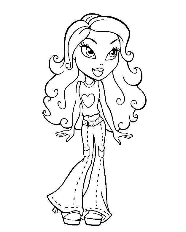 Coloriage de Bratz avec deux personnages sur un fond stylisé