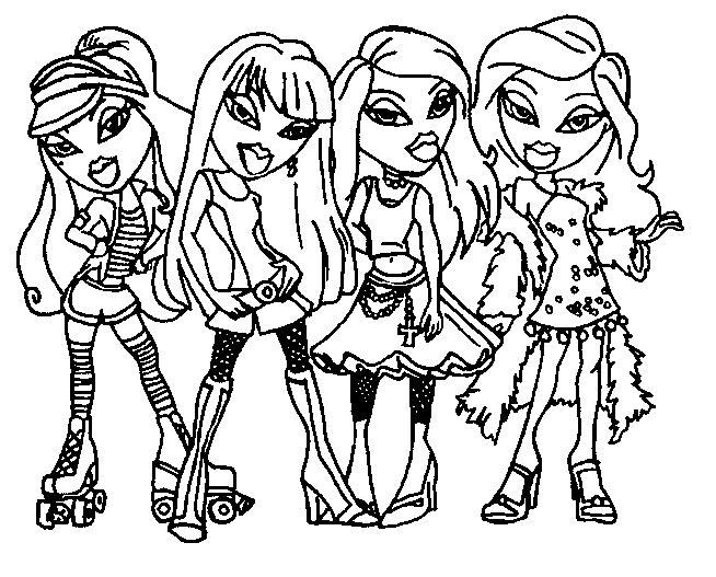 Coloriage de jeunes filles Bratz en pleine activité de mode
