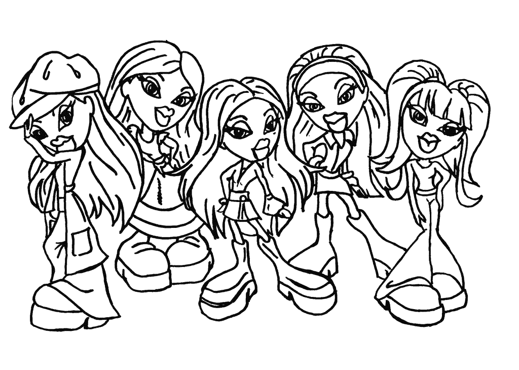 Coloriage de Bratz en pleine pose avec des accessoires