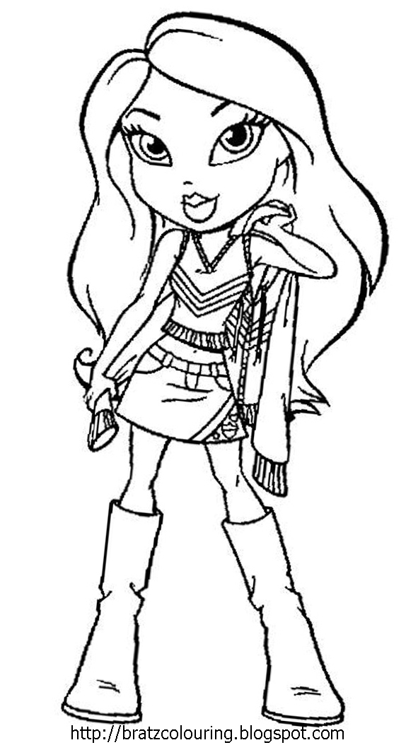 Coloriage de Bratz en plein shopping avec des accessoires