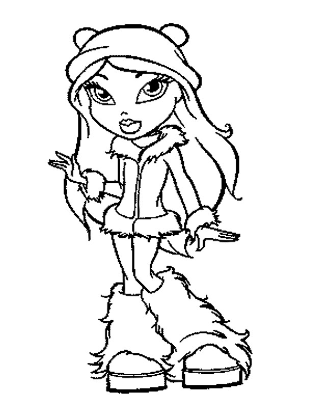 Coloriage de Bratz avec une pose dynamique et un décor stylisé