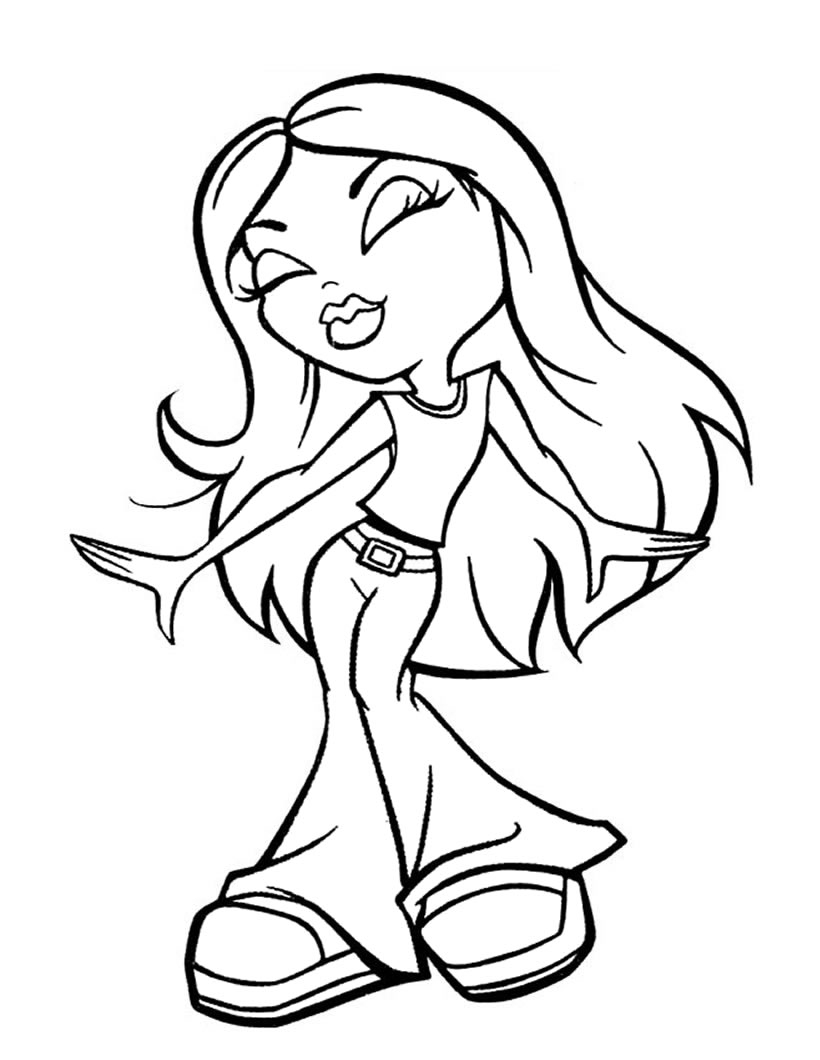 Coloriage d'une jeune fille Bratz dans un décor stylisé