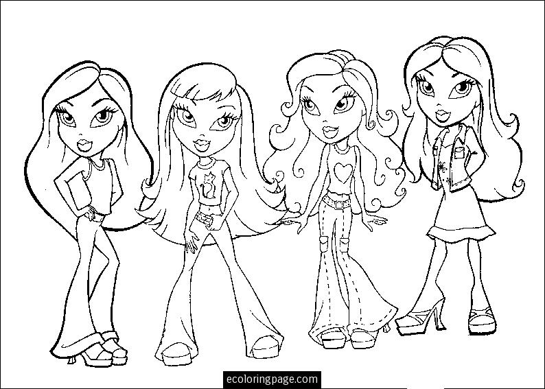 Coloriage de Bratz avec un style glamour et des accessoires tendance