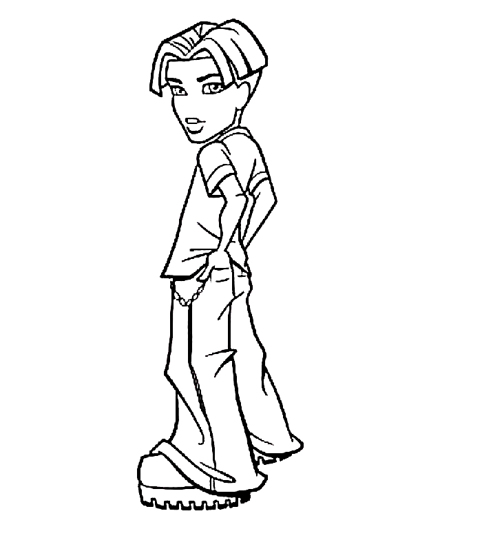 Coloriage de Bratz en pleine pose avec un décor dynamique
