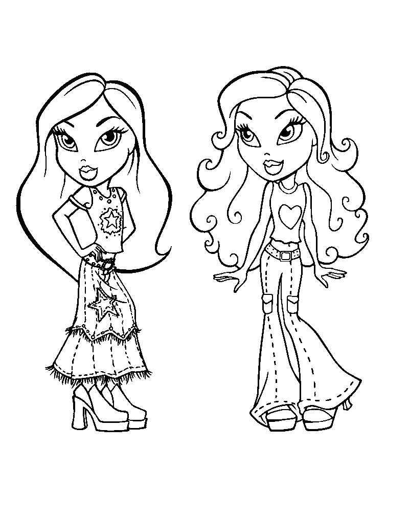Coloriage d'une poupée Bratz stylée dans un décor moderne