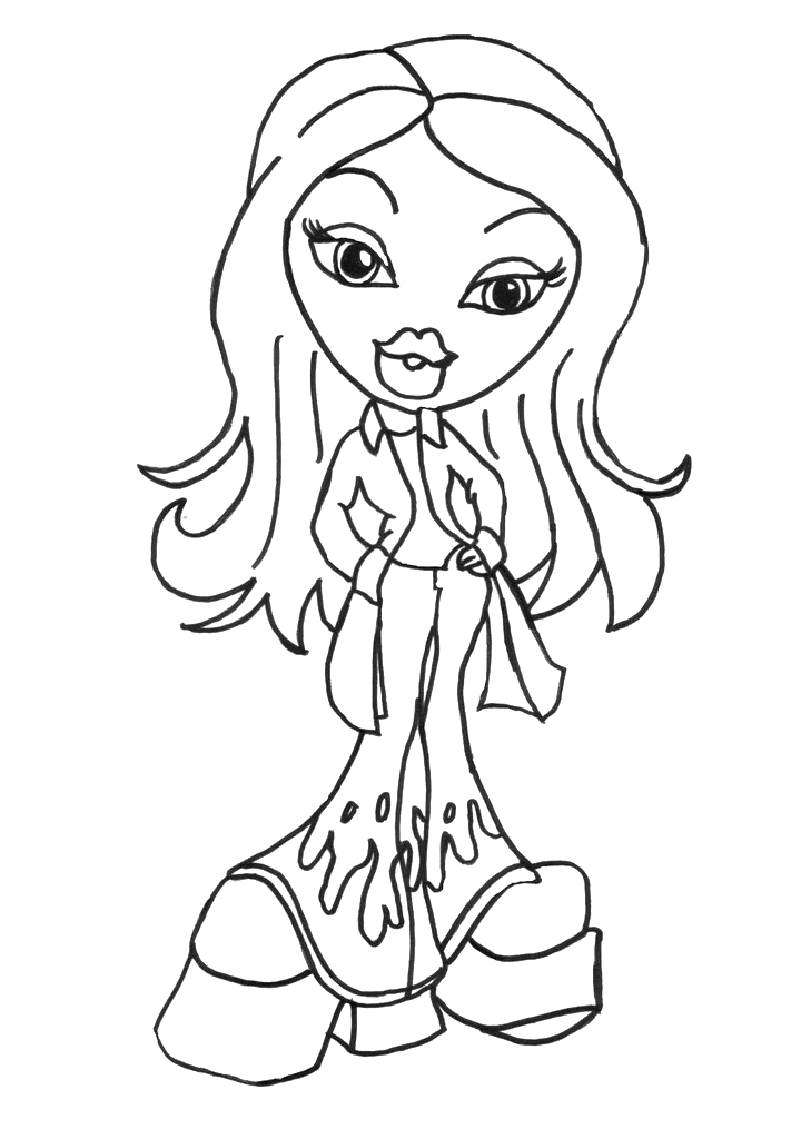 Coloriage de Bratz avec une poupée dans un décor stylisé