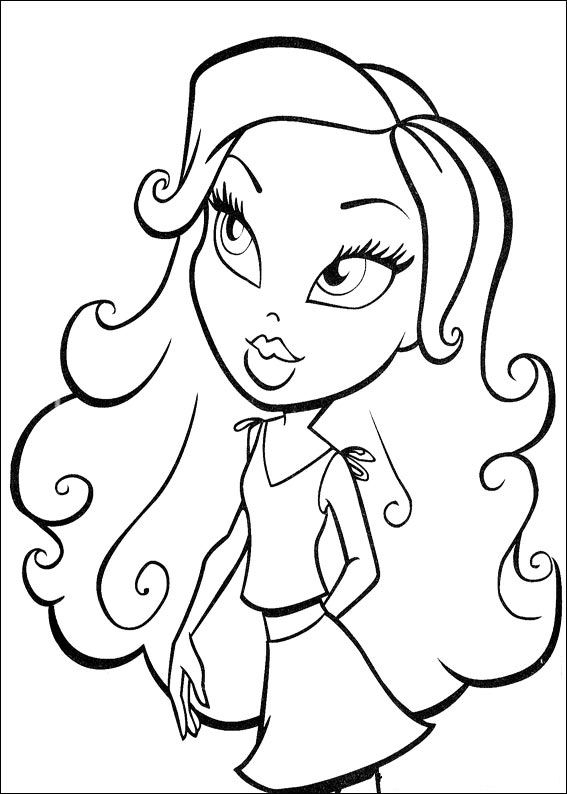 Coloriage de Bratz avec personnages en pose sur un fond stylisé