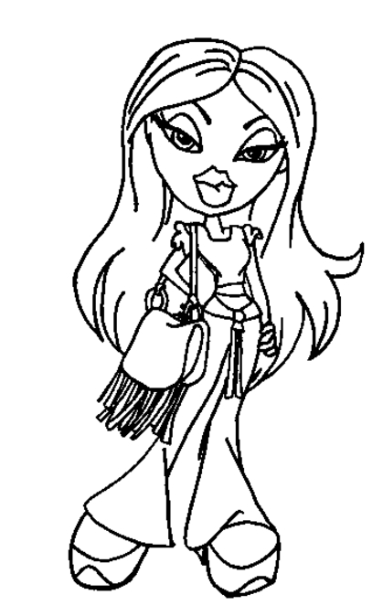 Coloriage de Bratz dans une pose stylée avec des accessoires tendance