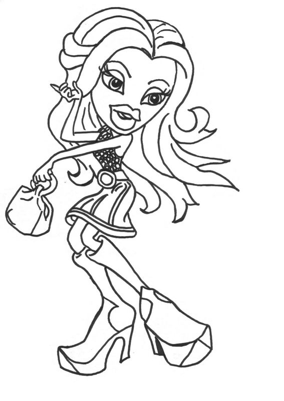 Coloriage de Bratz : une jeune fille au style unique avec des accessoires