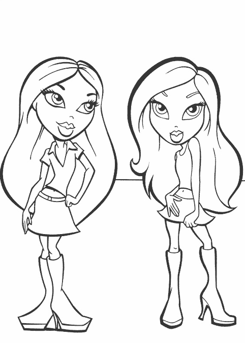 Coloriage d'une jeune fille Bratz en tenue stylée avec accessoires