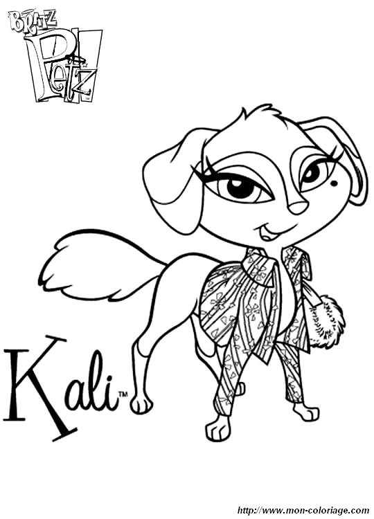 Coloriage d'une poupée Bratz en pleine pose dans un décor stylisé
