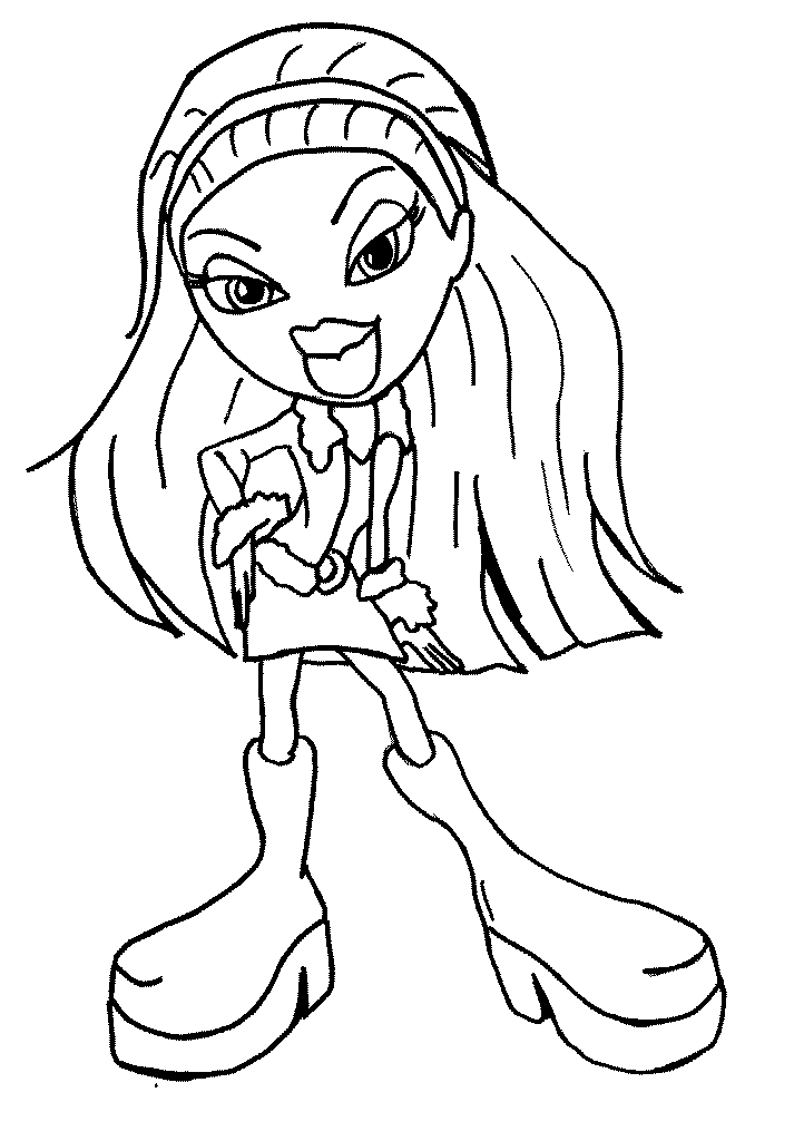 Coloriage de Bratz : un groupe de quatre amies stylées en pleine pose