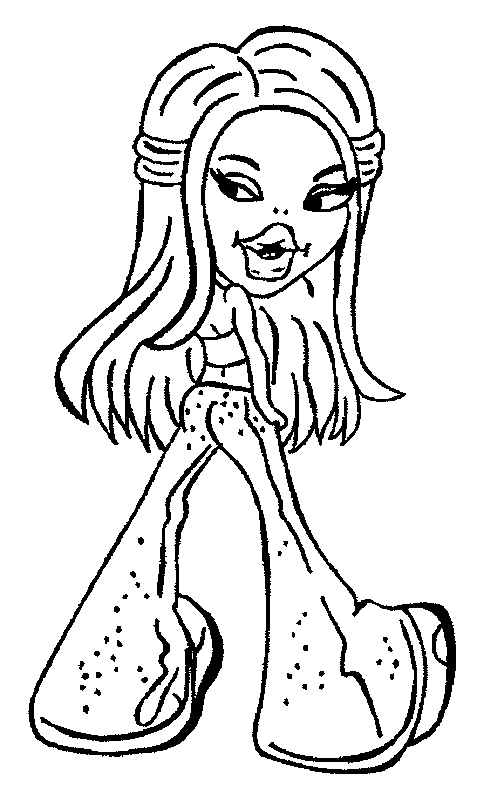 Coloriage d'une jeune fille Bratz avec une coiffure stylée et des vêtements à la mode