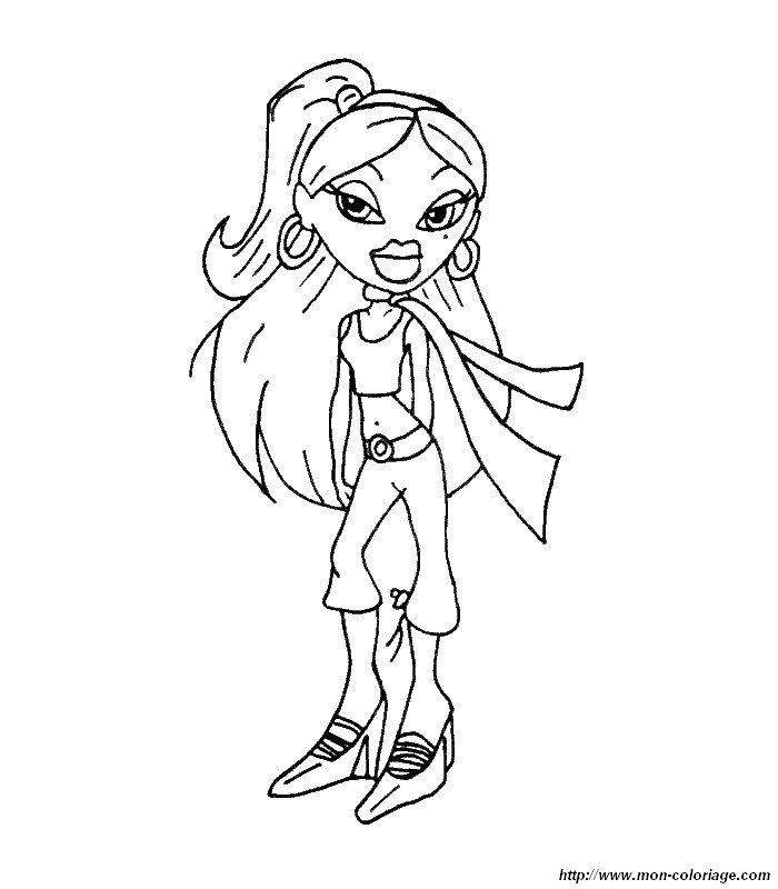 Coloriage de Bratz avec des personnages stylés dans un décor moderne