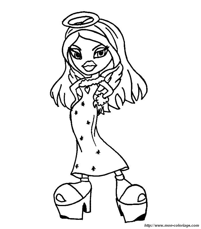 Coloriage de Bratz avec une pose dynamique dans un décor stylisé